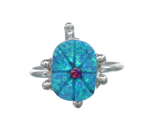 Native American Multicolor Opal Sterling Silver Turtle Ring Size 7-1/4 JX124193